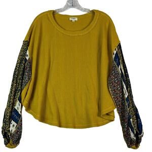 UMGEE Sweater Women S Waffle Knit Oversized Mustard Yellow Contrast Sleeve Lagen